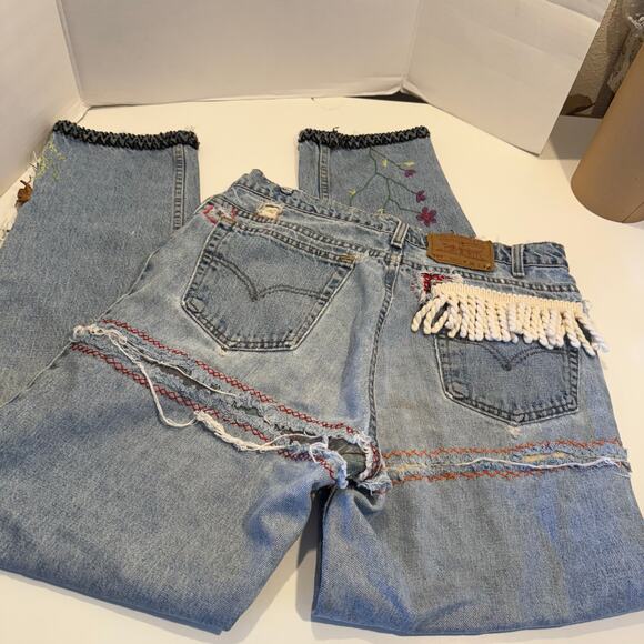 LEVI'S reworked upcycled vintage CUSTOM boho patchwork garden bugs insects 32 - Picture 7 of 12